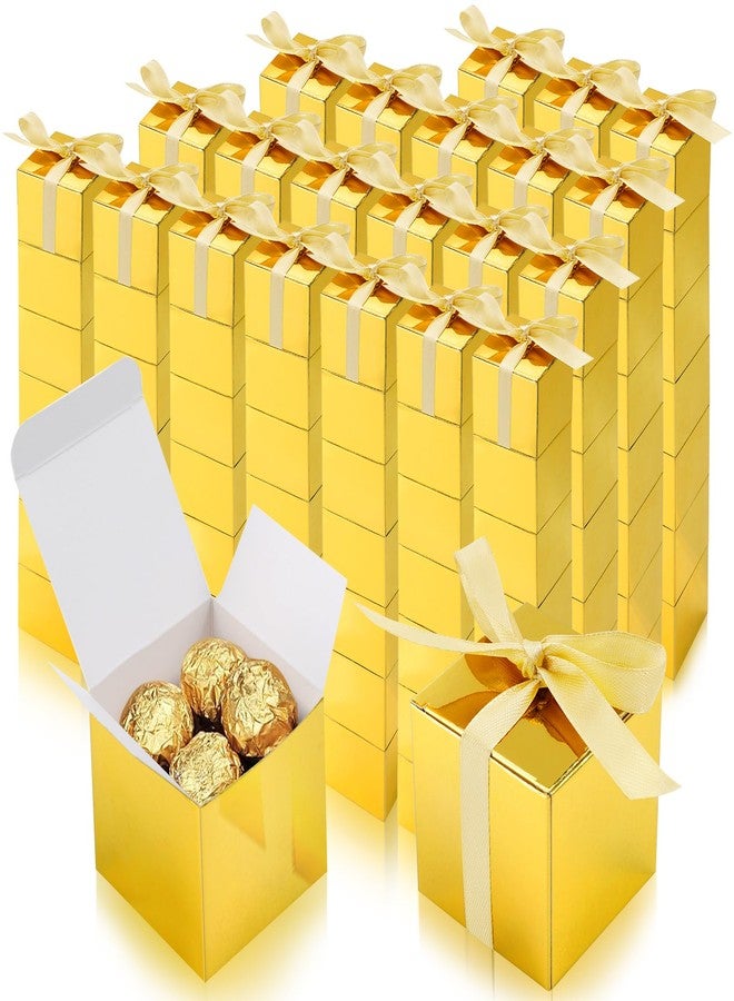 Bgtecho 100 Pack Gold Gift Boxes, 2x2x2 Inches Candy Boxes, Small Gift Boxes with Ribbons and Blank Tags, Paper Party Favor Box for Wedding Bridal Shower Birthday Party All Occasion (Gold) - Image 1